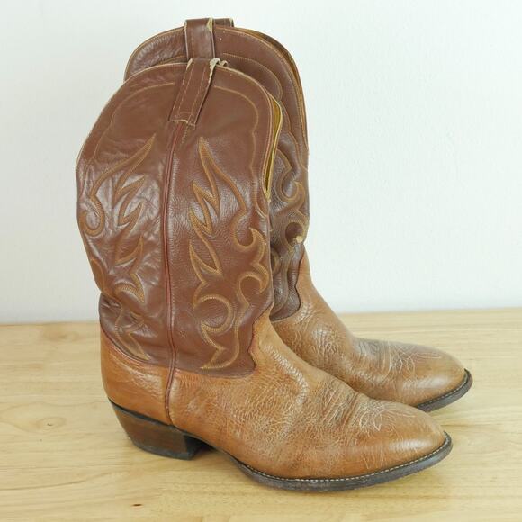 Nocona Boots Other - Nocona Men's 11 D Western Boots Vintage USA Brown Leather Embroidered Distressed